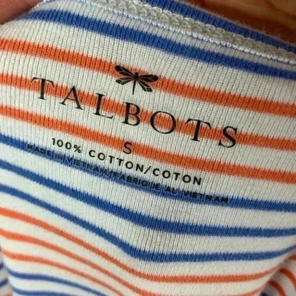 Talbots womens top size S orange blue white striped V-neck - Picture 7 of 8